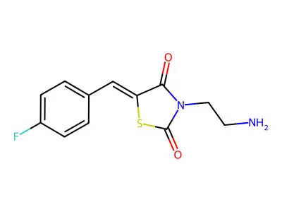 (5E)-3-(2-aminoethyl)-5-[(4-fluorophenyl)methylidene]-1,3-thiazolidine-2,4-dione structure