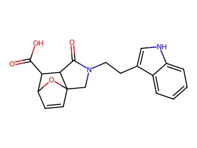 2-[2-(1H-indol-3-yl)ethyl]-1-oxo-1,2,3,6,7,7a-hexahydro-3a,6-epoxyisoindole-7-carboxylic acid structure