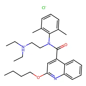 Cinchoninamide, 2-butoxy-N-(2-(diethylamino)ethyl)-N-(2,6-xylyl)-, hydrochloride structure