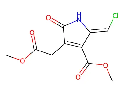 Methyl 5-(chloromethylene)-2,5-dihydro-4-(methoxycarbonyl)-2-oxo-1H-pyrrole-3-acetate structure
