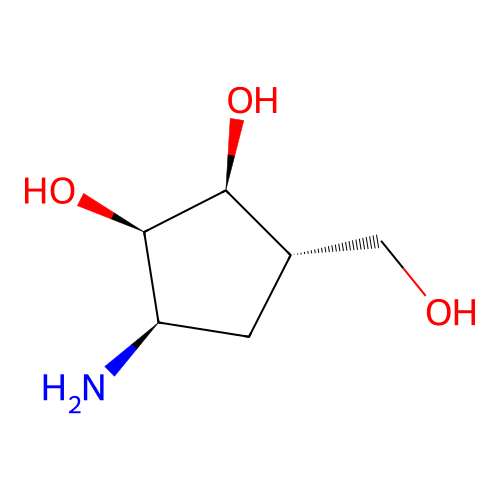 (1S,2R,3R,5S)-3-amino-5-(hydroxymethyl)cyclopentane-1,2-diol structure