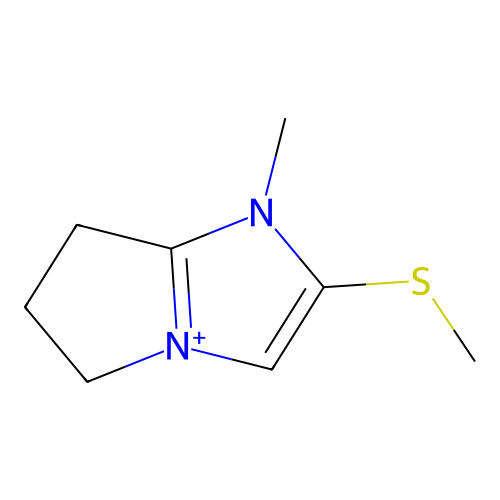 1-methyl-2-(methylsulfanyl)-6,7-dihydro-5H-pyrrolo[1,2-a]imidazol-1-ium structure