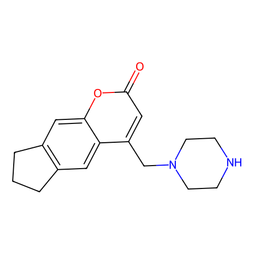 4-(piperazin-1-ylmethyl)-7,8-dihydrocyclopenta[g]chromen-2(6H)-one structure