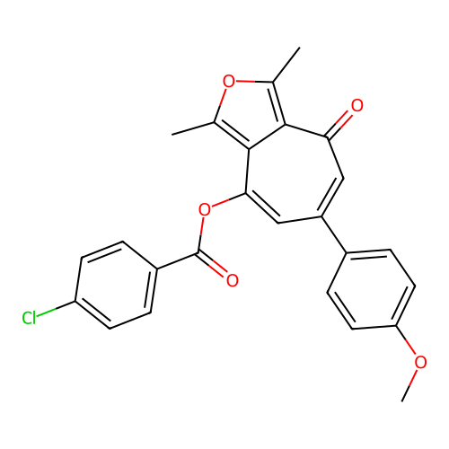 6-(4-methoxyphenyl)-1,3-dimethyl-4-oxo-4H-cyclohepta[c]furan-8-yl 4-chlorobenzoate structure