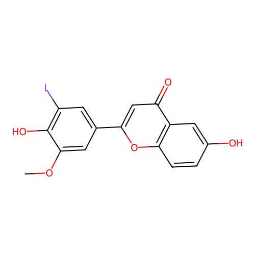 6-hydroxy-2-(4-hydroxy-3-iodo-5-methoxyphenyl)-4H-chromen-4-one structure