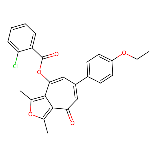 6-(4-ethoxyphenyl)-1,3-dimethyl-4-oxo-4H-cyclohepta[c]furan-8-yl 2-chlorobenzoate structure