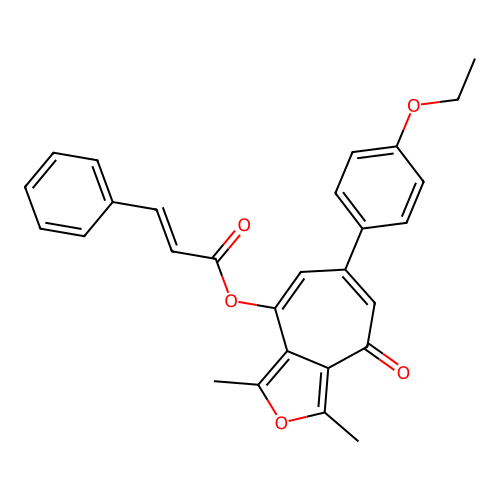6-(4-ethoxyphenyl)-1,3-dimethyl-4-oxo-4H-cyclohepta[c]furan-8-yl cinnamate structure