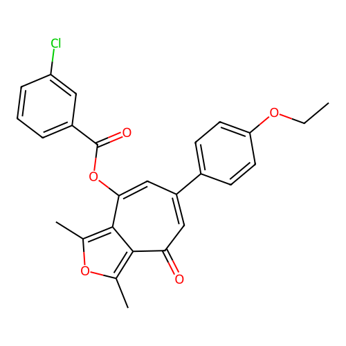 6-(4-ethoxyphenyl)-1,3-dimethyl-4-oxo-4H-cyclohepta[c]furan-8-yl 3-chlorobenzoate structure