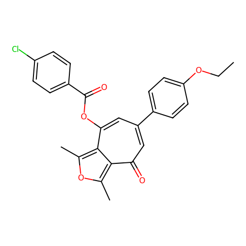 6-(4-ethoxyphenyl)-1,3-dimethyl-4-oxo-4H-cyclohepta[c]furan-8-yl 4-chlorobenzoate structure