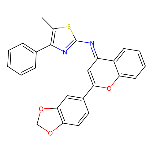 2-(1,3-benzodioxol-5-yl)-N-(5-methyl-4-phenyl-1,3-thiazol-2-yl)chromen-4-imine structure