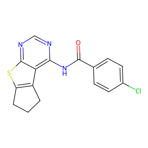 4-chloro-N-(6,7-dihydro-5H-cyclopenta[4,5]thieno[2,3-d]pyrimidin-4-yl)benzamide structure