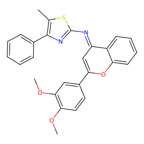 N-[(4E)-2-(3,4-dimethoxyphenyl)-4H-chromen-4-ylidene]-5-methyl-4-phenyl-1,3-thiazol-2-amine structure