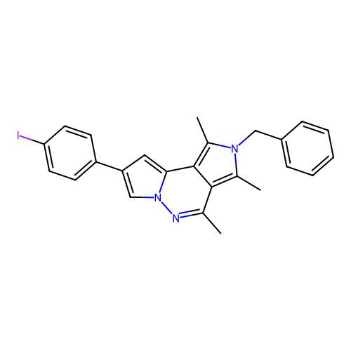 2-benzyl-8-(4-iodophenyl)-1,3,4-trimethyl-2H-dipyrrolo[1,2-b:3',4'-d]pyridazine structure