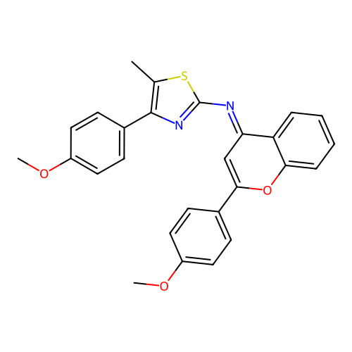 2-(4-methoxyphenyl)-N-[4-(4-methoxyphenyl)-5-methyl-1,3-thiazol-2-yl]chromen-4-imine structure