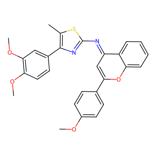 N-[4-(3,4-dimethoxyphenyl)-5-methyl-1,3-thiazol-2-yl]-2-(4-methoxyphenyl)chromen-4-imine structure