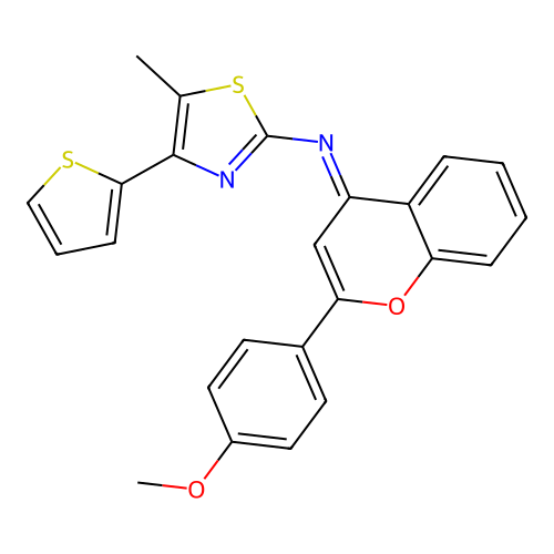 (E)-N-(2-(4-methoxyphenyl)-4H-chromen-4-ylidene)-5-methyl-4-(thiophen-2-yl)thiazol-2-amine structure