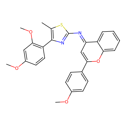 N-[4-(2,4-dimethoxyphenyl)-5-methyl-1,3-thiazol-2-yl]-2-(4-methoxyphenyl)chromen-4-imine structure