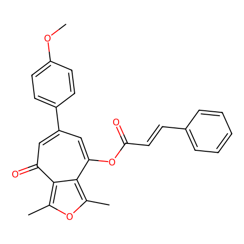 6-(4-methoxyphenyl)-1,3-dimethyl-4-oxo-4H-cyclohepta[c]furan-8-yl cinnamate structure