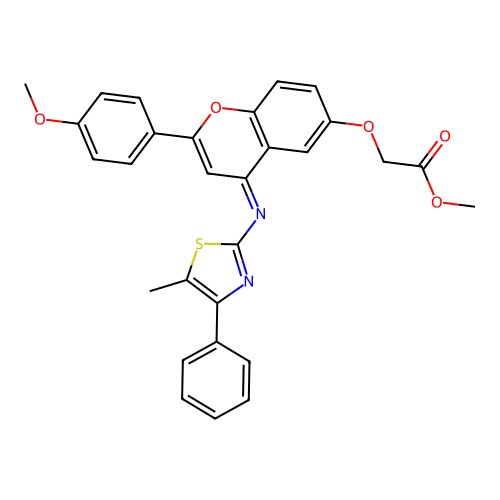 (E)-methyl 2-((2-(4-methoxyphenyl)-4-((5-methyl-4-phenylthiazol-2-yl)imino)-4H-chromen-6-yl)oxy)acetate structure