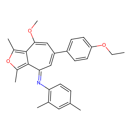 (E)-N-(6-(4-ethoxyphenyl)-8-methoxy-1,3-dimethyl-4H-cyclohepta[c]furan-4-ylidene)-2,4-dimethylaniline structure