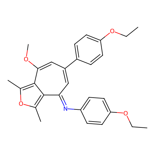 (E)-4-ethoxy-N-(6-(4-ethoxyphenyl)-8-methoxy-1,3-dimethyl-4H-cyclohepta[c]furan-4-ylidene)aniline structure