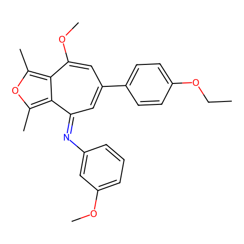 (E)-N-(6-(4-ethoxyphenyl)-8-methoxy-1,3-dimethyl-4H-cyclohepta[c]furan-4-ylidene)-3-methoxyaniline structure