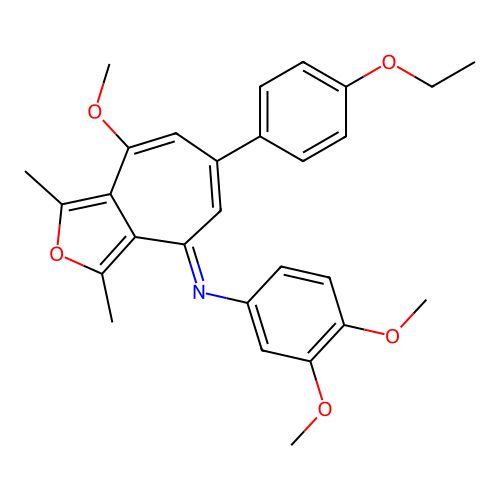 (E)-N-(6-(4-ethoxyphenyl)-8-methoxy-1,3-dimethyl-4H-cyclohepta[c]furan-4-ylidene)-3,4-dimethoxyaniline structure