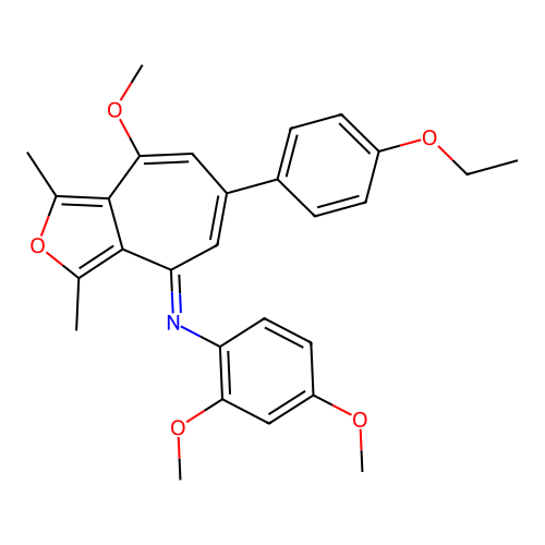 (E)-N-(6-(4-ethoxyphenyl)-8-methoxy-1,3-dimethyl-4H-cyclohepta[c]furan-4-ylidene)-2,4-dimethoxyaniline structure