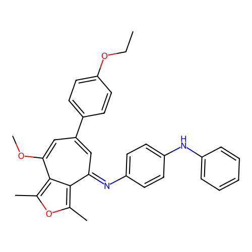 (E)-N1-(6-(4-ethoxyphenyl)-8-methoxy-1,3-dimethyl-4H-cyclohepta[c]furan-4-ylidene)-N4-phenylbenzene-1,4-diamine structure