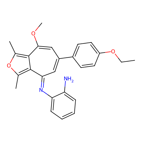 (E)-N1-(6-(4-ethoxyphenyl)-8-methoxy-1,3-dimethyl-4H-cyclohepta[c]furan-4-ylidene)benzene-1,2-diamine structure