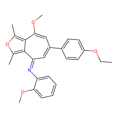 (E)-N-(6-(4-ethoxyphenyl)-8-methoxy-1,3-dimethyl-4H-cyclohepta[c]furan-4-ylidene)-2-methoxyaniline structure