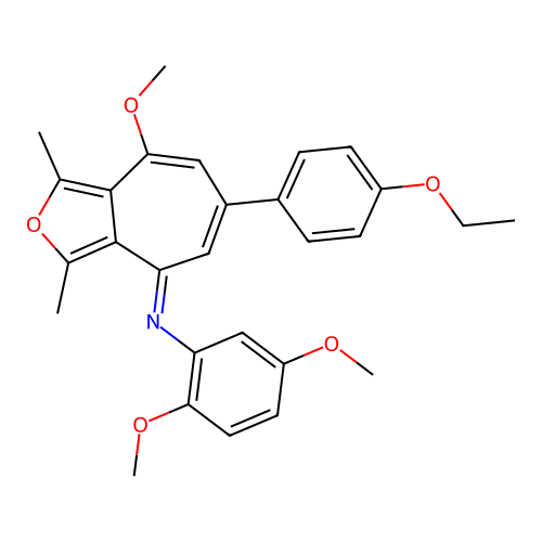 (E)-N-(6-(4-ethoxyphenyl)-8-methoxy-1,3-dimethyl-4H-cyclohepta[c]furan-4-ylidene)-2,5-dimethoxyaniline structure