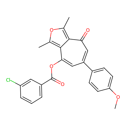 6-(4-methoxyphenyl)-1,3-dimethyl-4-oxo-4H-cyclohepta[c]furan-8-yl 3-chlorobenzoate structure