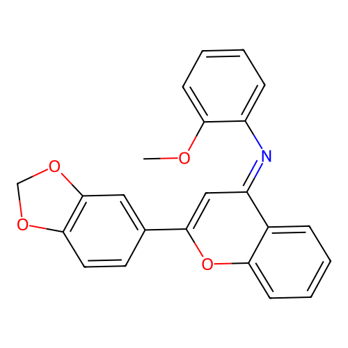 (E)-N-(2-(benzo[d][1,3]dioxol-5-yl)-4H-chromen-4-ylidene)-2-methoxyaniline structure
