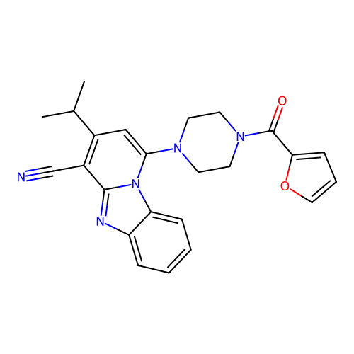 1-[4-(furan-2-carbonyl)piperazin-1-yl]-3-propan-2-ylpyrido[1,2-a]benzimidazole-4-carbonitrile structure