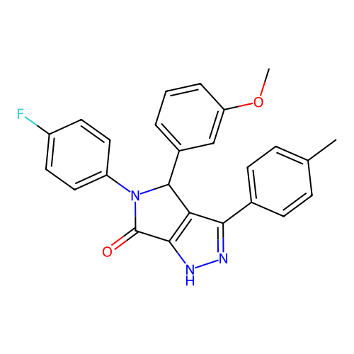 5-(4-fluorophenyl)-4-(3-methoxyphenyl)-3-(4-methylphenyl)-1,4-dihydropyrrolo[3,4-c]pyrazol-6-one structure
