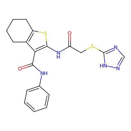 2-(2-((4H-1,2,4-triazol-3-yl)thio)acetamido)-N-phenyl-4,5,6,7-tetrahydrobenzo[b]thiophene-3-carboxamide structure