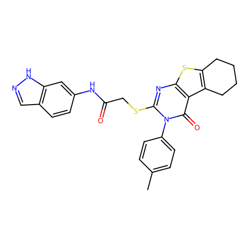 N-(1H-indazol-6-yl)-2-{[3-(4-methylphenyl)-4-oxo-3,4,5,6,7,8-hexahydro[1]benzothieno[2,3-d]pyrimidin-2-yl]sulfanyl}acetamide structure