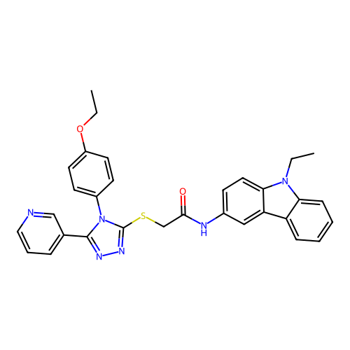 2-{[4-(4-ethoxyphenyl)-5-(pyridin-3-yl)-4H-1,2,4-triazol-3-yl]sulfanyl}-N-(9-ethyl-9H-carbazol-3-yl)acetamide structure