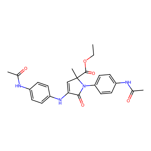 ethyl 4-(4-acetamidoanilino)-1-(4-acetamidophenyl)-2-methyl-5-oxopyrrole-2-carboxylate structure