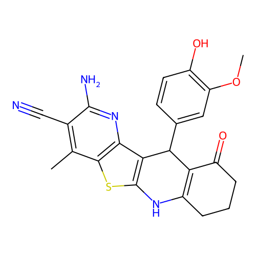 2-amino-11-(4-hydroxy-3-methoxyphenyl)-4-methyl-10-oxo-6,7,8,9,10,11-hexahydropyrido[2',3':4,5]thieno[2,3-b]quinoline-3-carbonitrile structure