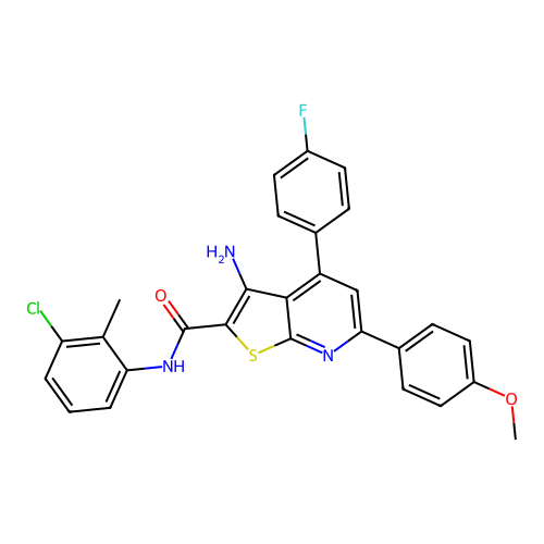 3-amino-N-(3-chloro-2-methylphenyl)-4-(4-fluorophenyl)-6-(4-methoxyphenyl)thieno[2,3-b]pyridine-2-carboxamide structure