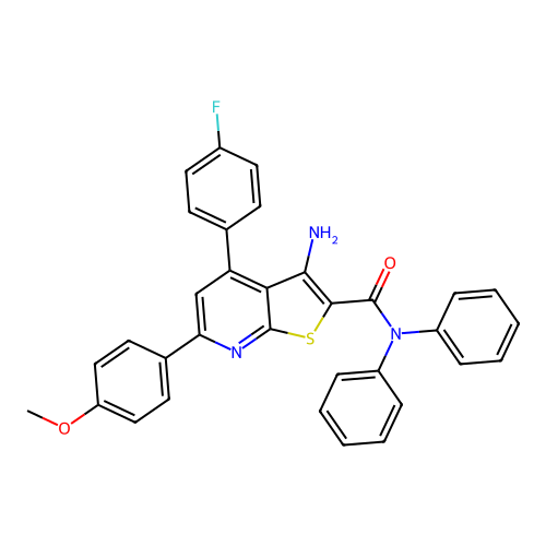 3-amino-4-(4-fluorophenyl)-6-(4-methoxyphenyl)-N,N-diphenylthieno[2,3-b]pyridine-2-carboxamide structure