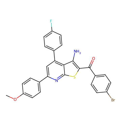 (3-amino-4-(4-fluorophenyl)-6-(4-methoxyphenyl)thieno[2,3-b]pyridin-2-yl)(4-bromophenyl)methanone structure