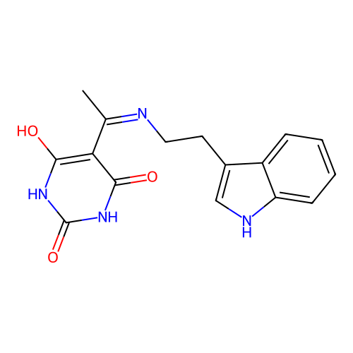 5-[1-[2-(1H-indol-3-yl)ethylamino]ethylidene]-1,3-diazinane-2,4,6-trione structure