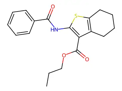 Benzo(b)thiophene-3-carboxylic acid, 4,5,6,7-tetrahydro-2-(benzoylamino)-, propyl ester structure