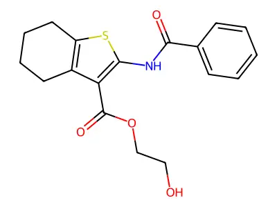 Benzo(b)thiophene-3-carboxylic acid, 4,5,6,7-tetrahydro-2-(benzoylamino)-, 2-hydroxyethyl ester structure