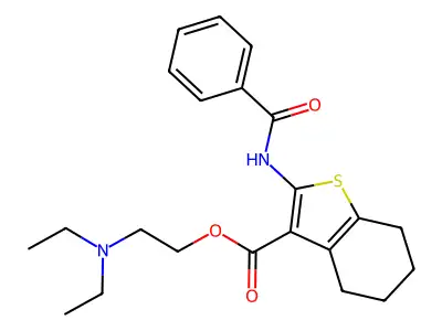 Benzo(b)thiophene-3-carboxylic acid, 4,5,6,7-tetrahydro-2-(benzoylamino)-, 2-(diethylamino)ethyl ester structure