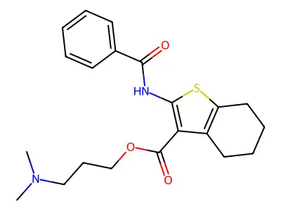Benzo(b)thiophene-3-carboxylic acid, 4,5,6,7-tetrahydro-2-(benzoylamino)-, 3-(dimethylamino)propyl ester structure