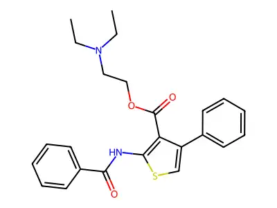 3-Thiophenecarboxylic acid, 2-(benzoylamino)-4-phenyl-, 2-(diethylamino)ethyl ester structure